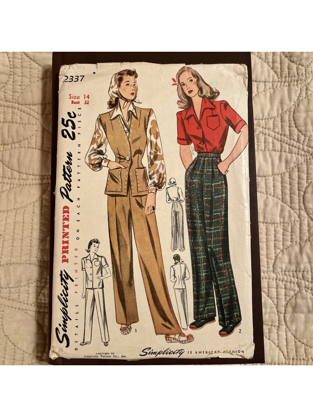 VTG Simplicity Pattern #2337 Size 14 Blouse Slacks Jerkin Bust 32